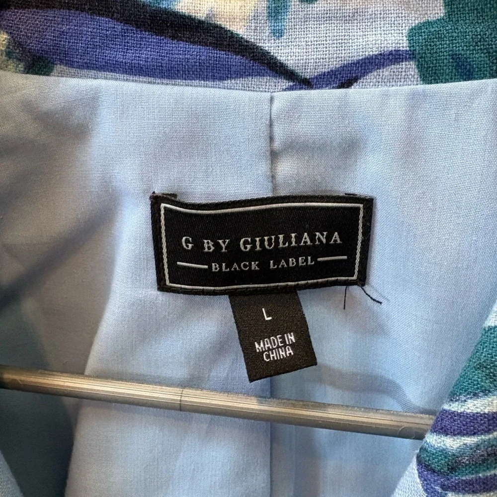 G By Giuliana Black Label Tropical Floral Blue Blazer Jacket Size Large